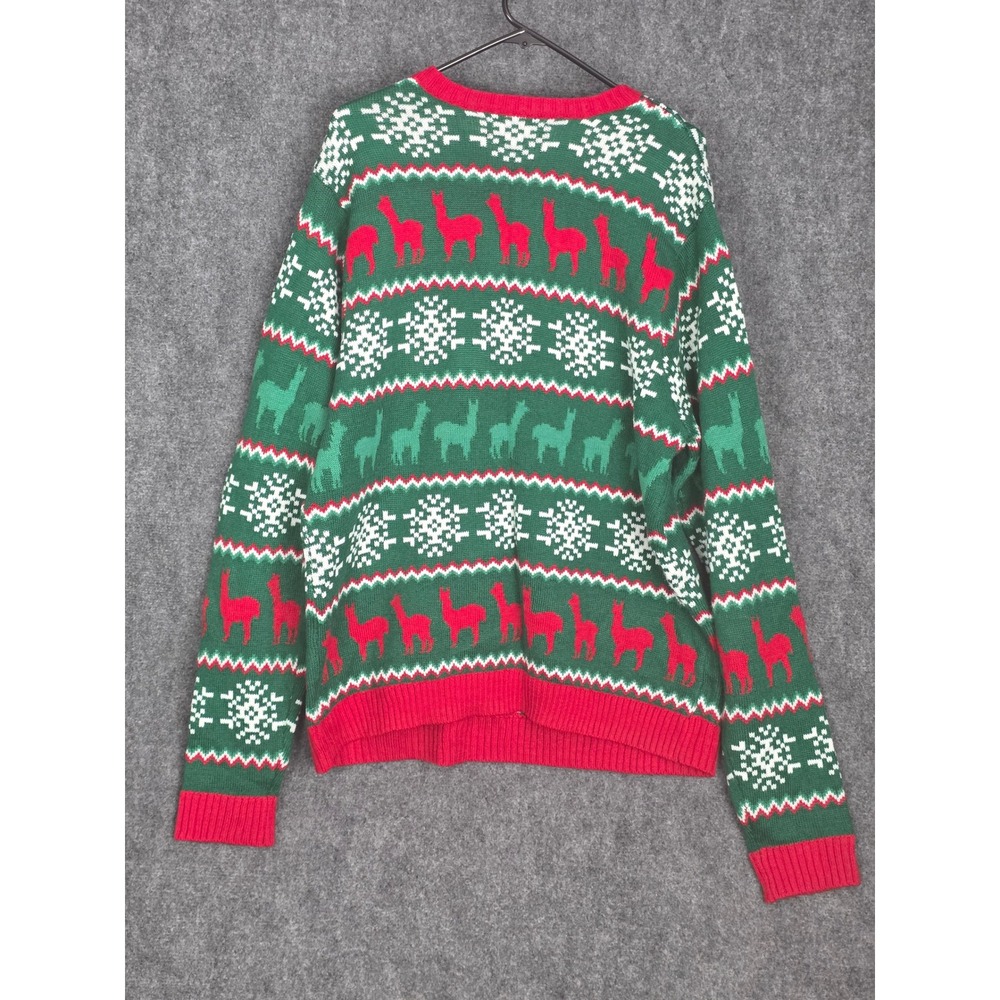 33 Degrees XXL Green Red Llama Ugly Christmas Sweater Women's Holiday‎ Knit Top - Picture 2 of 10